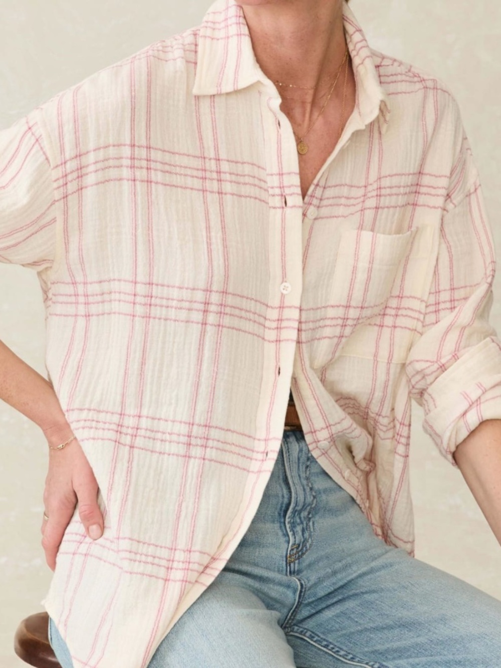 FAHERTY Beautiful Airy Cotton Gauze Button Down Shirt Sz L NWT $150!!